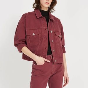 FRANK & OAK Cropped Denim Jacket in Washed Red